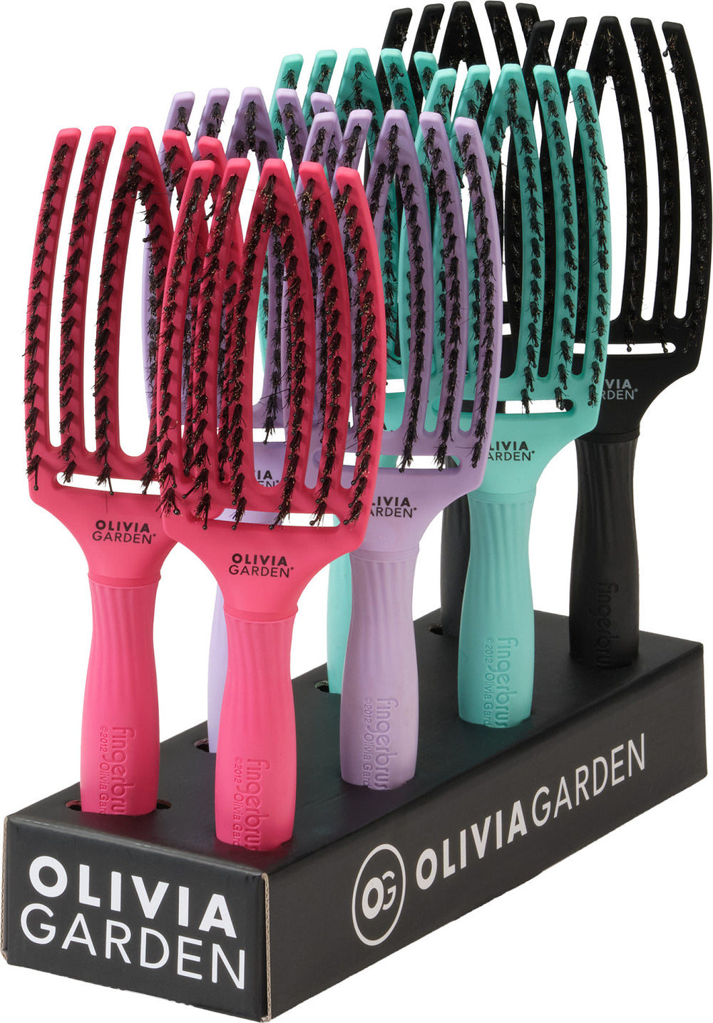 Olivia Garden Set Fingerbrush Combo Medium Hot Pink Lavendel Mint Full Black