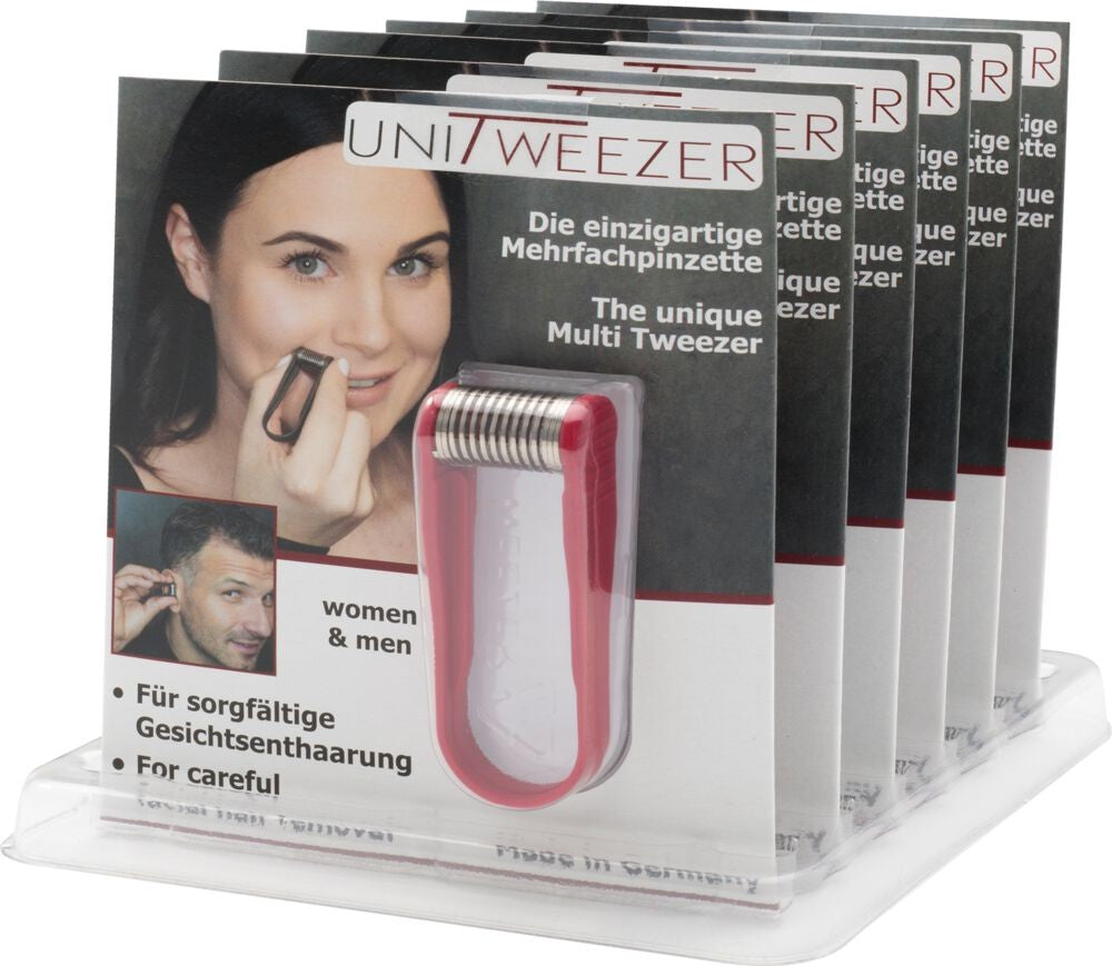 Unitweezer Display mit 6 Mehrfach Spiralpinzetten Rot