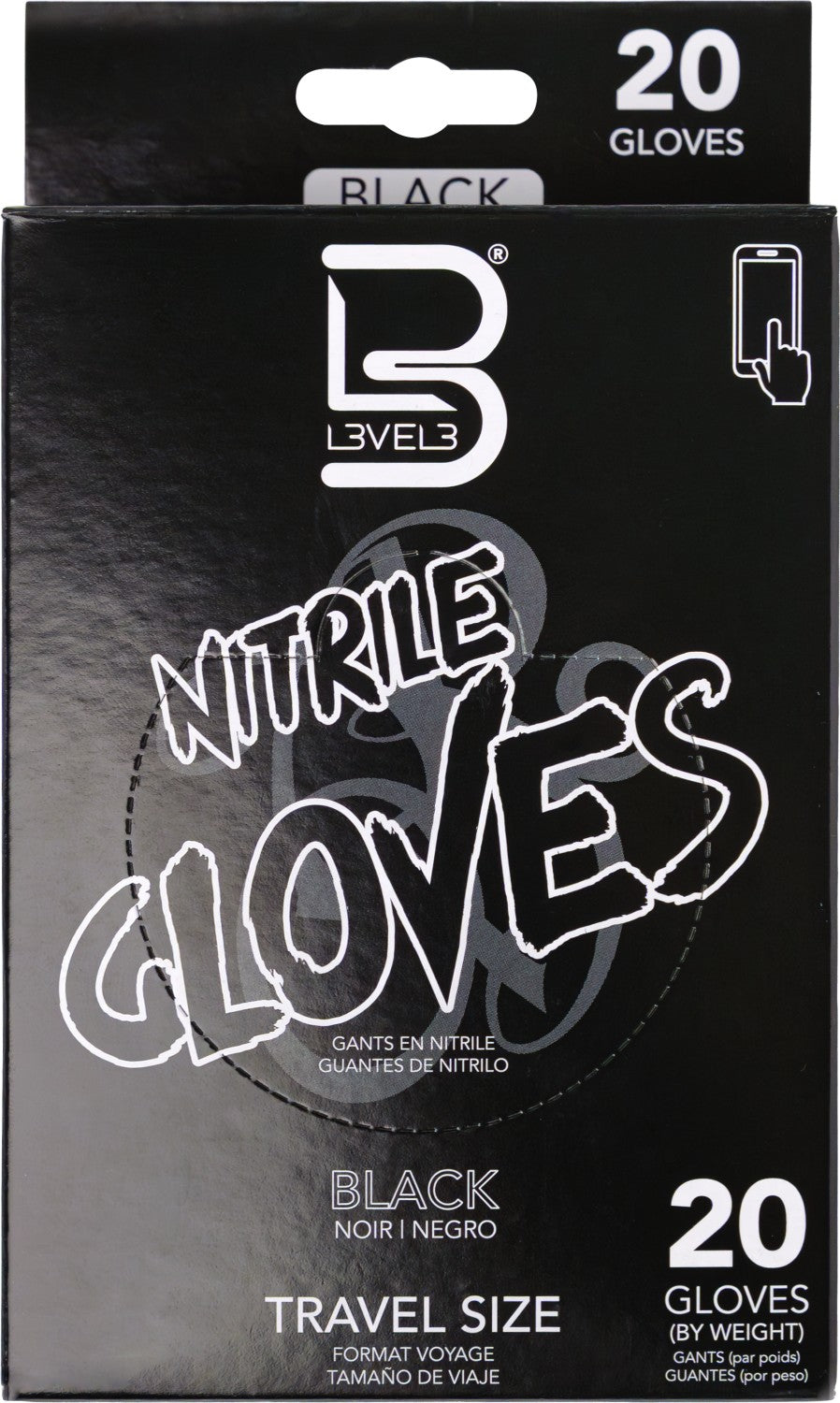 L3VEL3 Nitrile Gloves Large Black Travel Size
